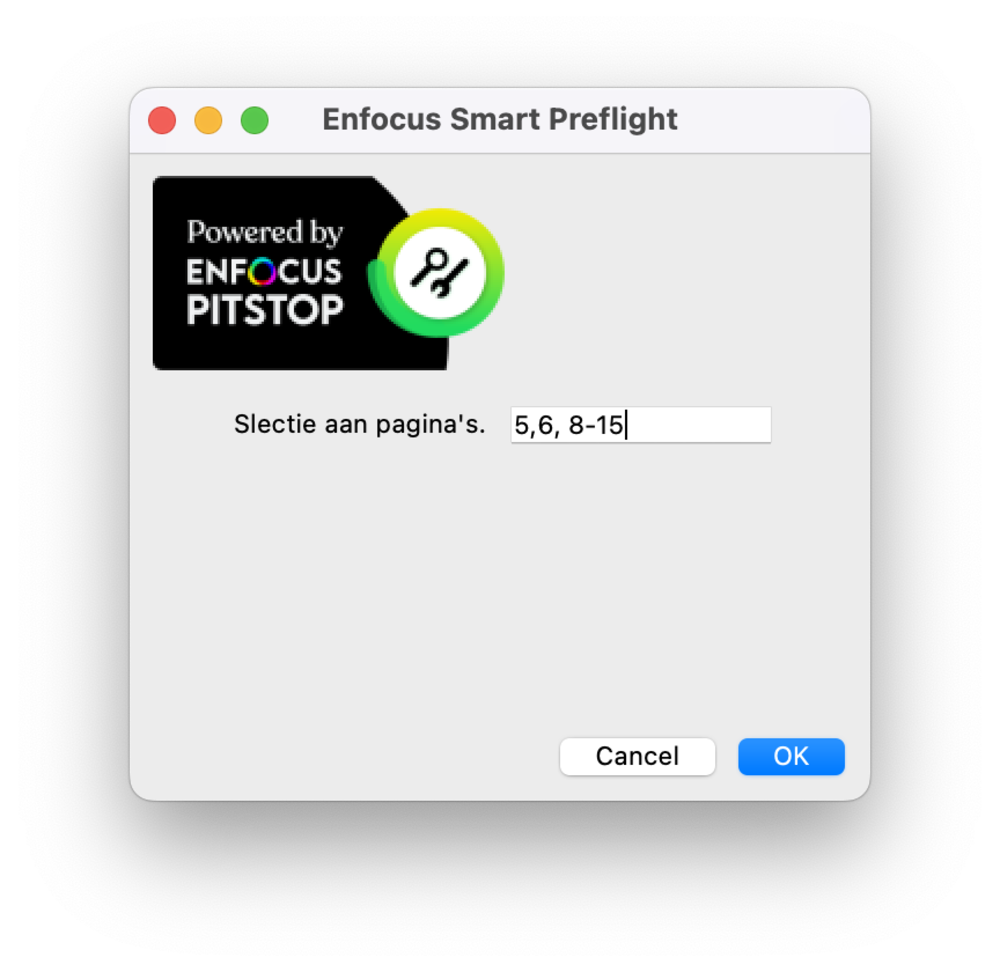 PitStop vraagt om de te converteren pagina's