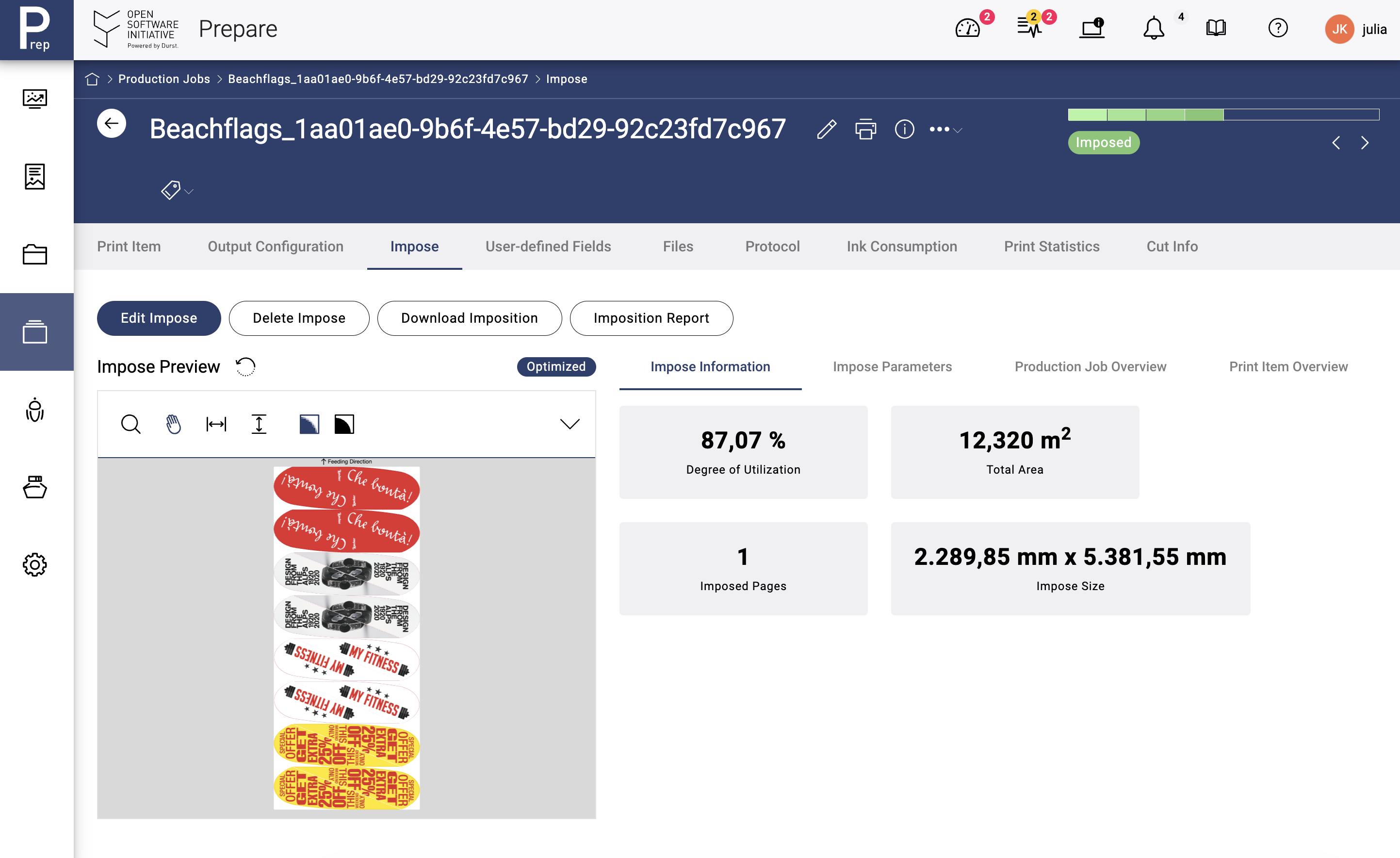Slim nesten om materiaal te besparen in Durst Prepare