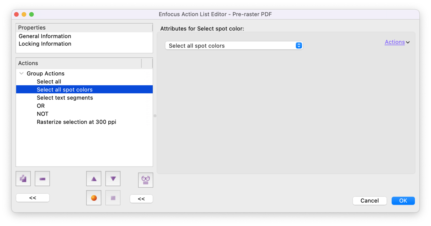 PitStop-action: Select all + spot colors